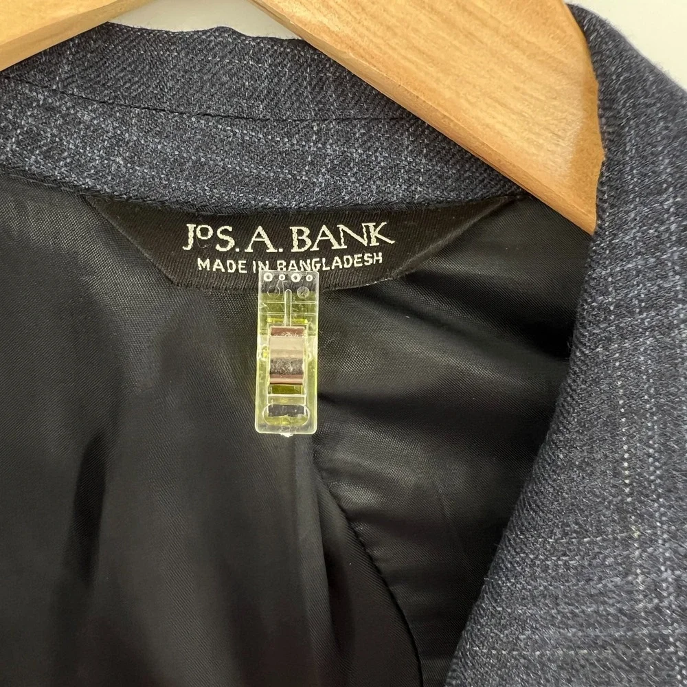 Jos A Bank Blazer Mens 42L Blue Wool Glen Check Plaid Sport Coat Jacket 2 Button